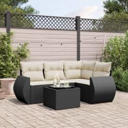 Salon de jardin 5 pcs avec coussins noir résine tressée alsavelo