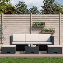 Salon de jardin 4 pcs avec coussins Résine tressée Noir alsavelo