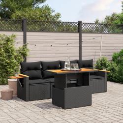 Salon de jardin 5 pcs avec coussins noir résine tressée alsavelo