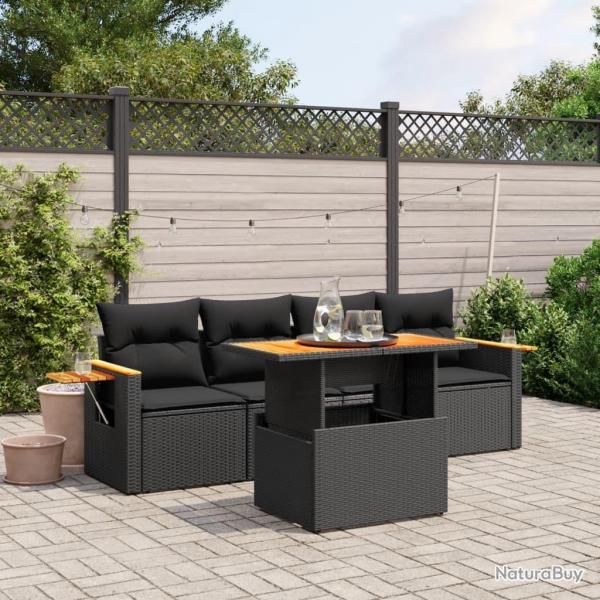 Salon de jardin 5 pcs avec coussins noir rsine tresse alsavelo