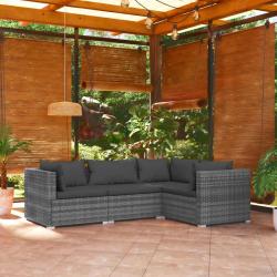 Salon de jardin 4 pcs avec coussins Résine tressée Gris alsavelo