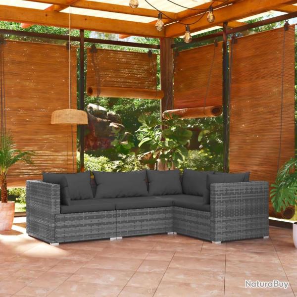 Salon de jardin 4 pcs avec coussins Rsine tresse Gris alsavelo