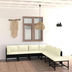 Salon de jardin 7 pcs avec coussins Résine tressée Noir alsavelo