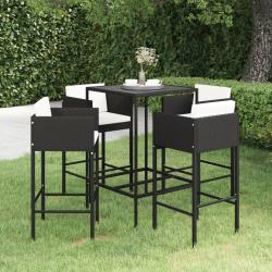 bar de jardin 5 pcs et coussins Résine tressée Noir alsavelo