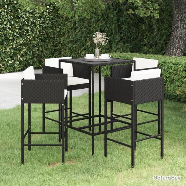 bar de jardin 5 pcs et coussins Rsine tresse Noir alsavelo