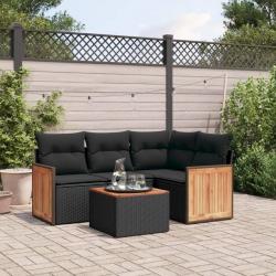 Salon de jardin 5 pcs avec coussins noir résine tressée alsavelo