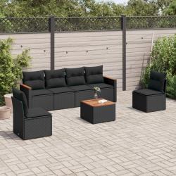 Salon de jardin 7 pcs avec coussins noir résine tressée alsavelo