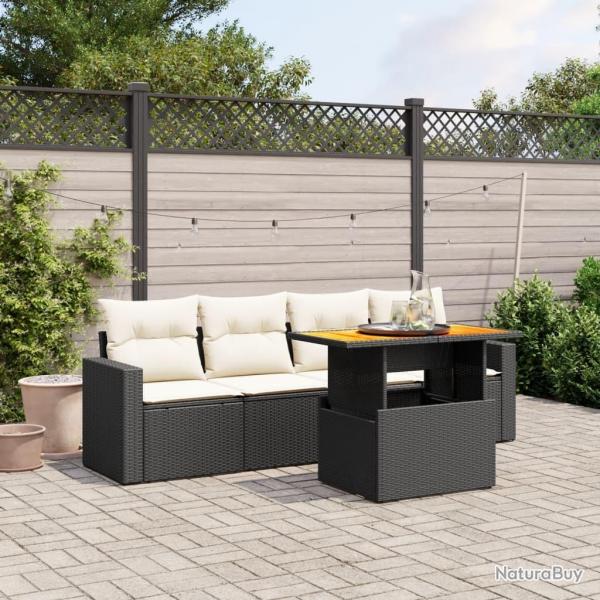 Salon de jardin 5 pcs avec coussins noir rsine tresse alsavelo