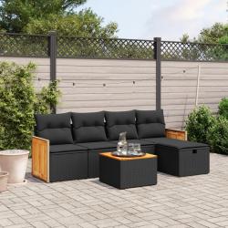 Salon de jardin 6 pcs avec coussins noir résine tressée alsavelo