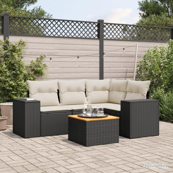 Salon de jardin 5 pcs avec coussins noir rsine tresse alsavelo