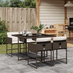 Ensemble à manger de jardin 5 pcs et coussins marron poly rotin alsavelo