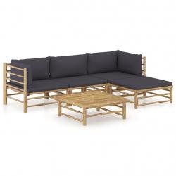 Salon de jardin 5 pcs avec coussins gris foncé bambou alsavelo