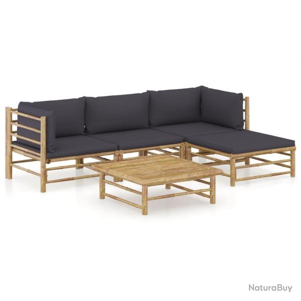 Salon de jardin 5 pcs avec coussins gris fonc bambou alsavelo
