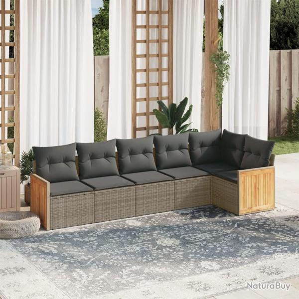 Salon de jardin 6 pcs avec coussins gris rsine tresse alsavelo