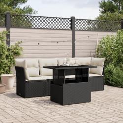 Salon de jardin 5 pcs avec coussins noir résine tressée alsavelo