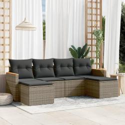 Salon de jardin 6 pcs avec coussins gris résine tressée alsavelo