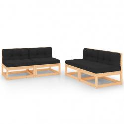 Salon de jardin 4 pcs avec coussins Bois de pin massif alsavelo