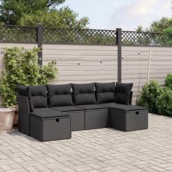 Salon de jardin 6 pcs avec coussins noir résine tressée alsavelo