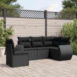 Salon de jardin 5 pcs avec coussins noir résine tressée alsavelo
