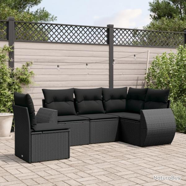 Salon de jardin 5 pcs avec coussins noir rsine tresse alsavelo