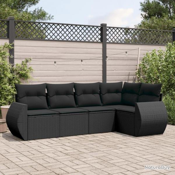 Salon de jardin 5 pcs avec coussins noir rsine tresse alsavelo