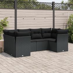 Salon de jardin 6 pcs avec coussins noir résine tressée alsavelo