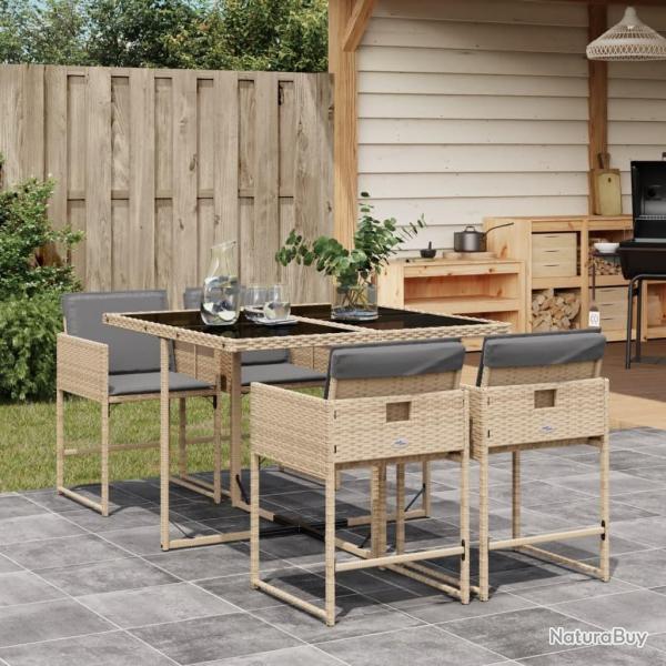Ensemble  manger de jardin coussins 5 pcs mlange beige rotin alsavelo