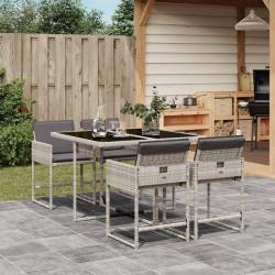 Ensemble à manger de jardin et coussins 5 pcs gris clair rotin alsavelo