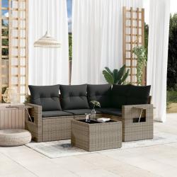 Salon de jardin 5 pcs avec coussins gris résine tressée alsavelo
