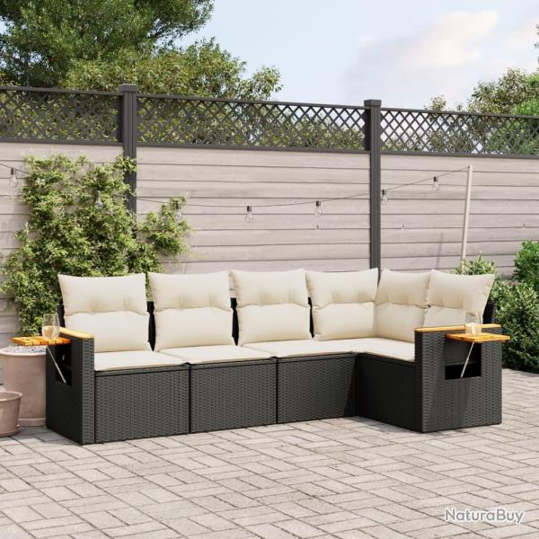 Salon de jardin 5 pcs avec coussins noir rsine tresse alsavelo