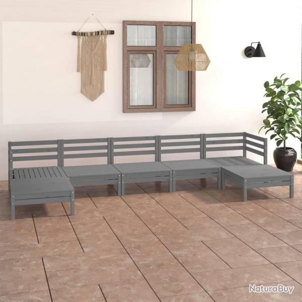 Salon de jardin 7 pcs Gris Bois de pin massif alsavelo