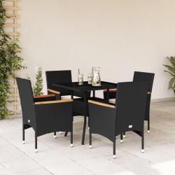 Ensemble à manger de jardin et coussins 5 pcs noir rotin verre alsavelo