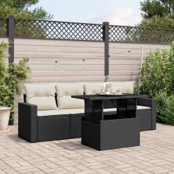 Salon de jardin 5 pcs avec coussins noir résine tressée alsavelo