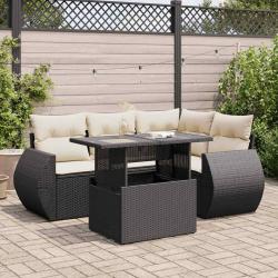 Salon de jardin 5 pcs avec coussins noir résine tressée alsavelo