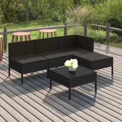Salon de jardin 5 pcs avec coussins résine tressée noir alsavelo