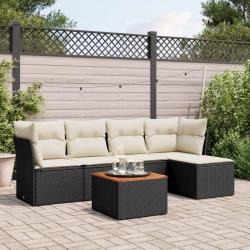 Salon de jardin 6 pcs avec coussins noir résine tressée alsavelo