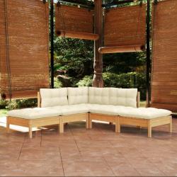 Salon de jardin 5 pcs avec coussins crème bois de pin alsavelo