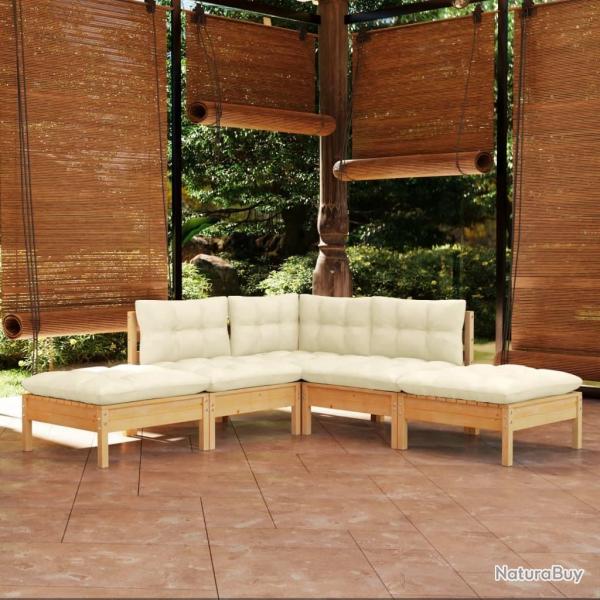Salon de jardin 5 pcs avec coussins crme bois de pin alsavelo