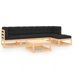 Salon de jardin 6 pcs avec coussins Bois de pin massif alsavelo