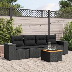 Salon de jardin 5 pcs avec coussins noir résine tressée alsavelo