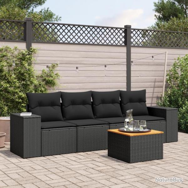 Salon de jardin 5 pcs avec coussins noir rsine tresse alsavelo