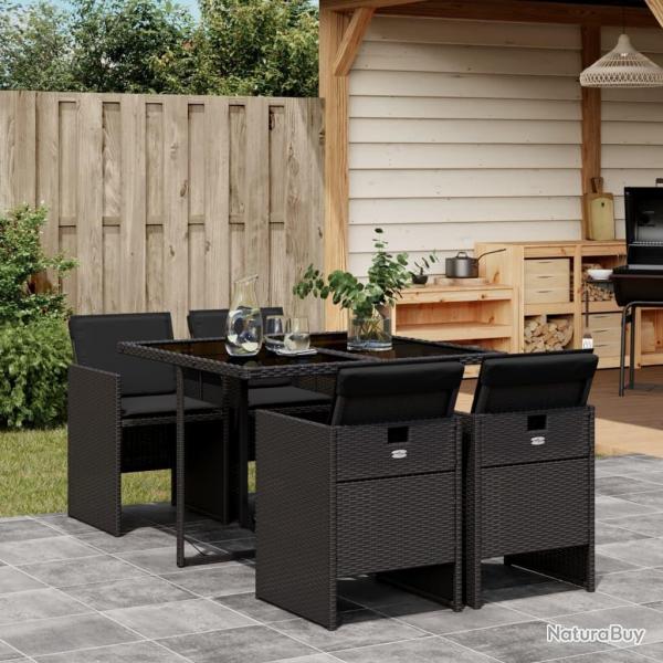 Ensemble  manger de jardin coussins 5pcs Noir Rsine tresse alsavelo