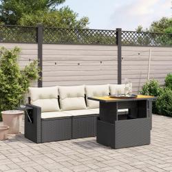 Salon de jardin 5 pcs avec coussins noir résine tressée alsavelo