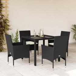 Ensemble à manger de jardin et coussins 5 pcs noir rotin verre alsavelo