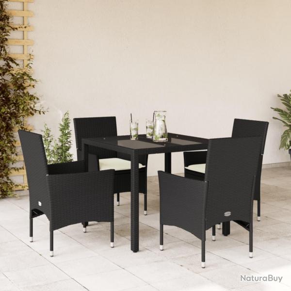 Ensemble  manger de jardin et coussins 5 pcs noir rotin verre alsavelo