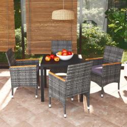 Ensemble à manger de jardin coussins 5pcs Résine tressée Gris alsavelo