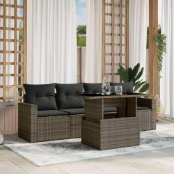 Salon de jardin 5 pcs avec coussins gris résine tressée alsavelo