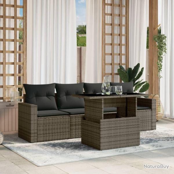 Salon de jardin 5 pcs avec coussins gris rsine tresse alsavelo
