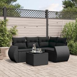 Salon de jardin 5 pcs avec coussins noir résine tressée alsavelo