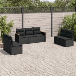 Salon de jardin 7 pcs avec coussins noir résine tressée alsavelo